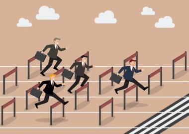 businessman race hurdle competition. business concept