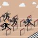 businessman race hurdle competition. business concept