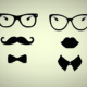glasses, mustache, and bow tie