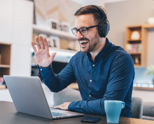 man on video conference call