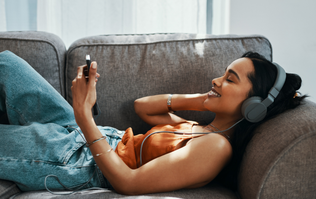 young woman with headphones