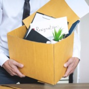 resignation and packed box
