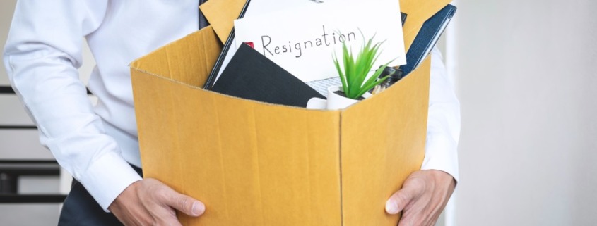 resignation and packed box