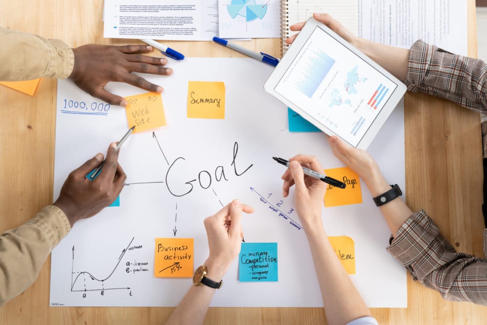 team writing steps to goal