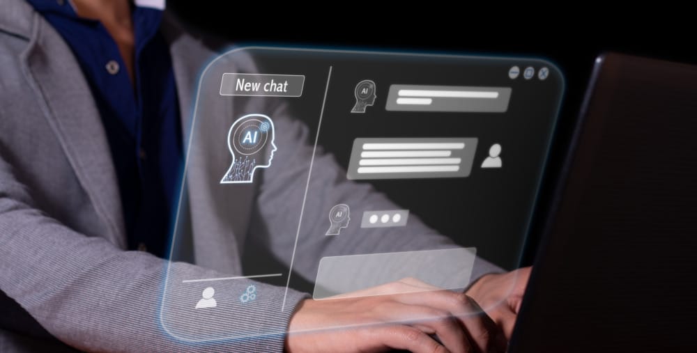 A man chats with an artificial intelligence chat bot