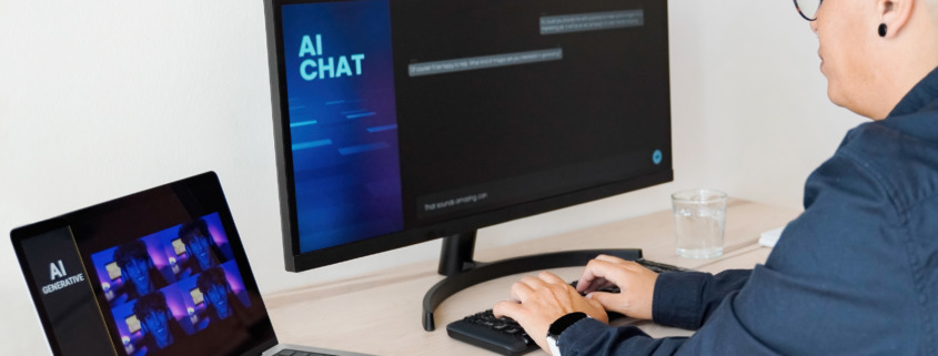 woman working with AI chat on computer