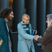 business people talking and meeting on the street