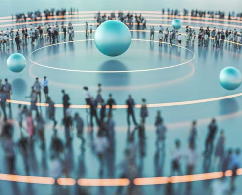 Expanding set of circles with crowds of people in different areas