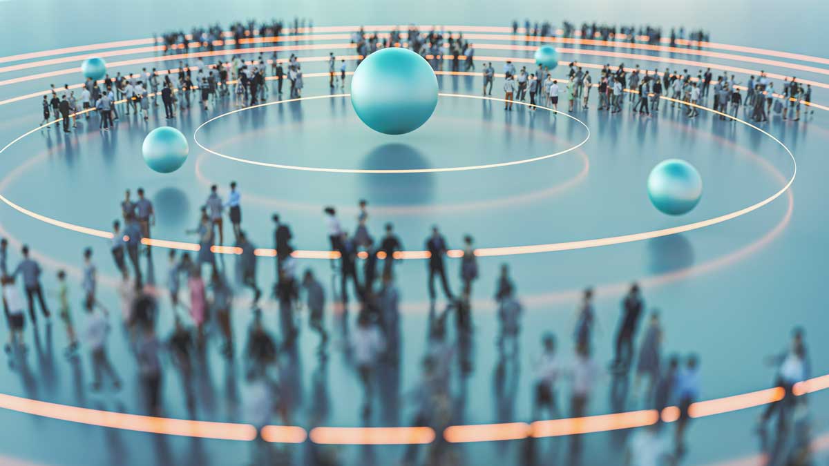 Expanding set of circles with crowds of people in different areas