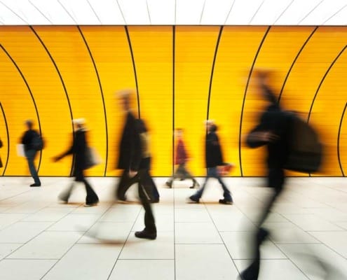 Blurred people walking