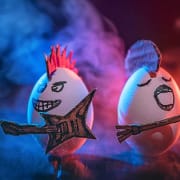 Eggs outfitted to look like punk rockers